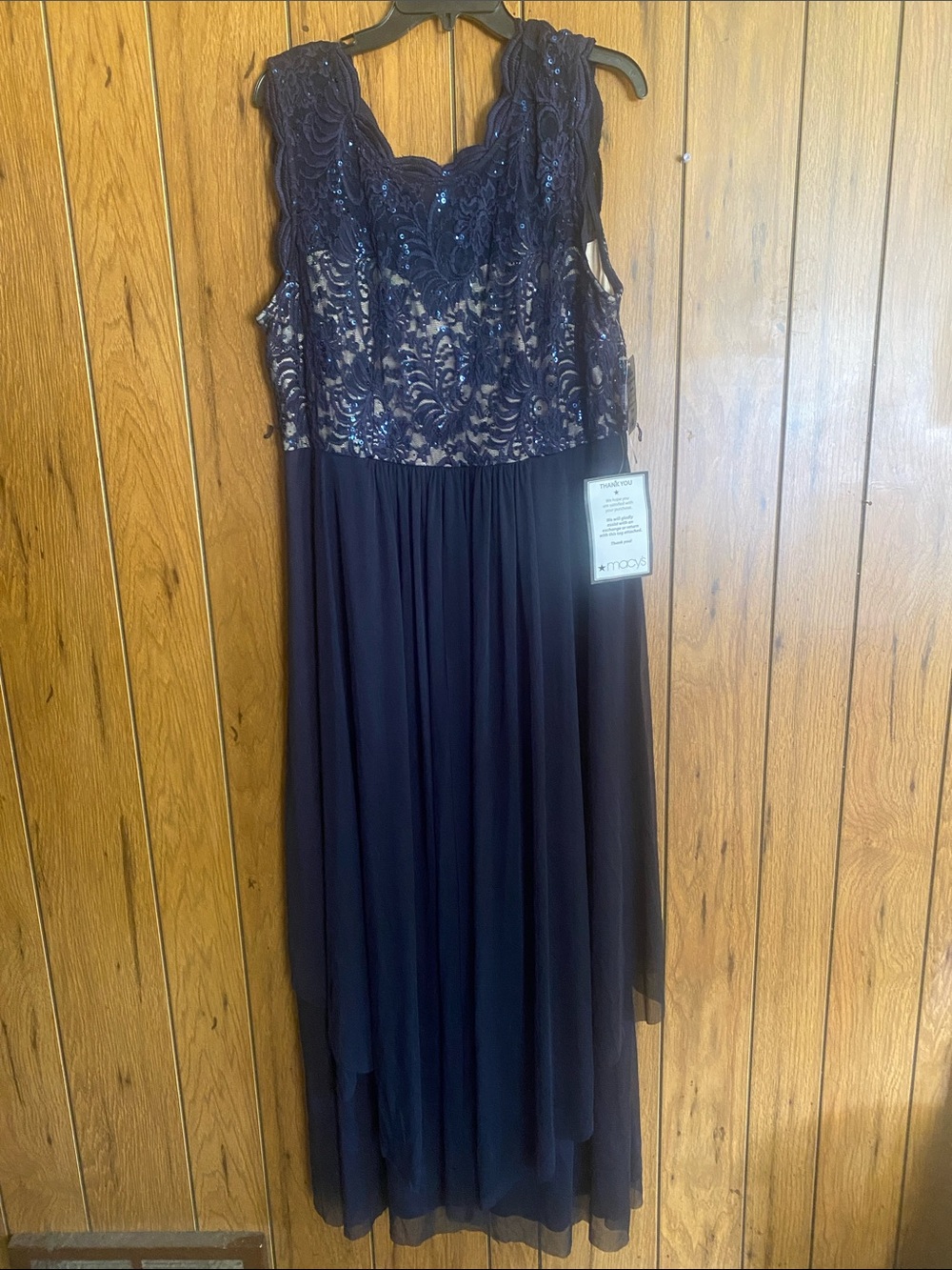Macy's RM Richards Navy Sequin Lace & Chiffon Sleeveless Prom Dress